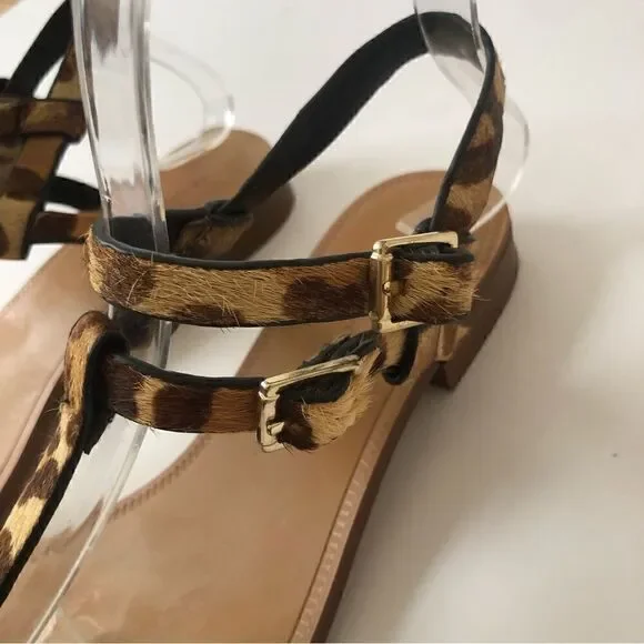 Zara leopard print real calf hair strappy thong sandals woman’s size 36 - Picture 5 of 10